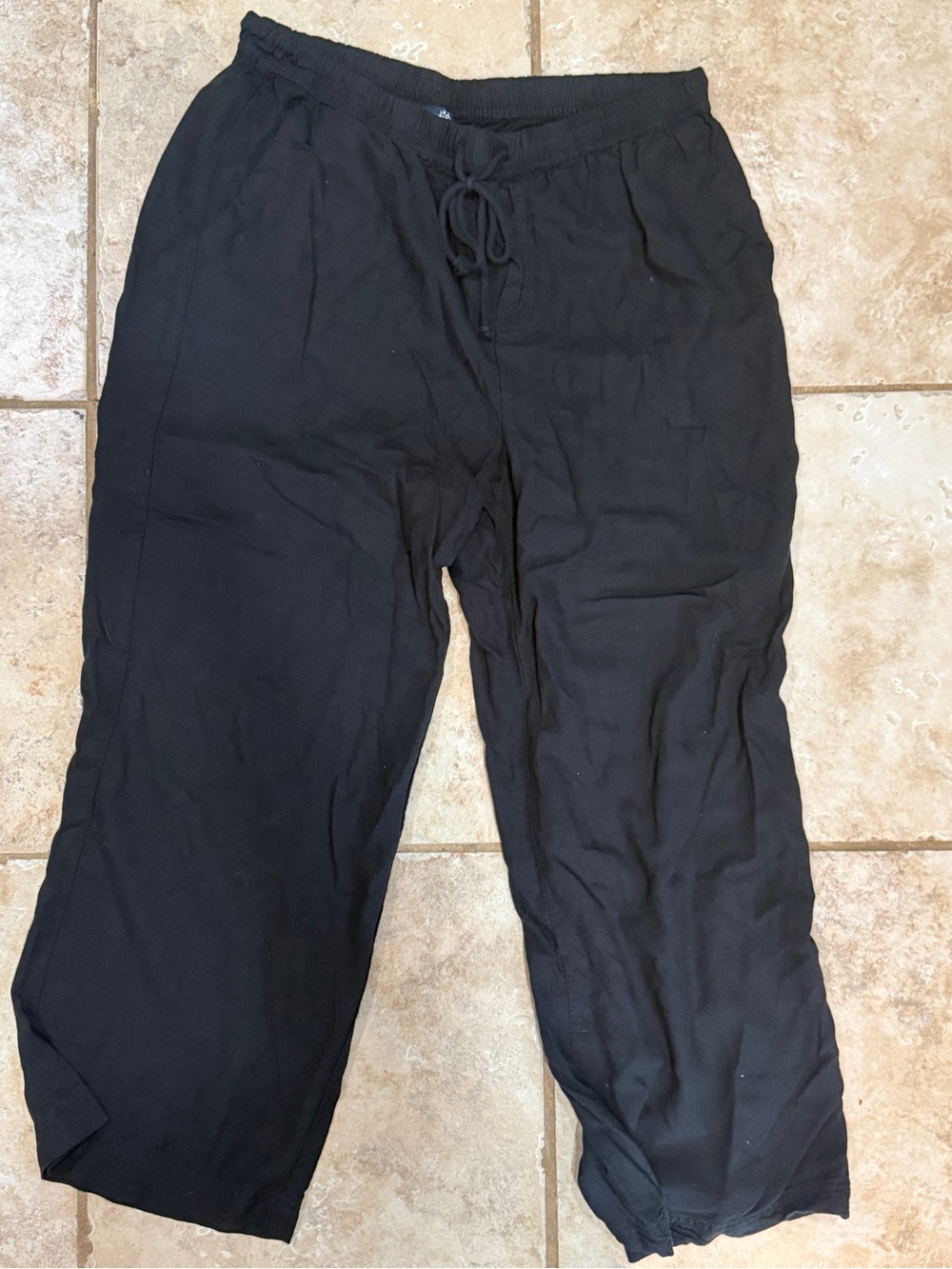 Linen Drawstring Pants - Black